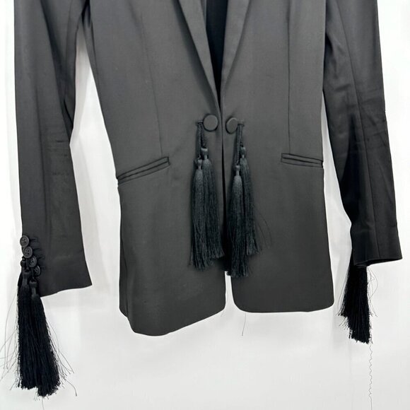 H&M Tasseled One Button Tuxedo Suit Blazer Black Women's 2 - Picture 4 of 7